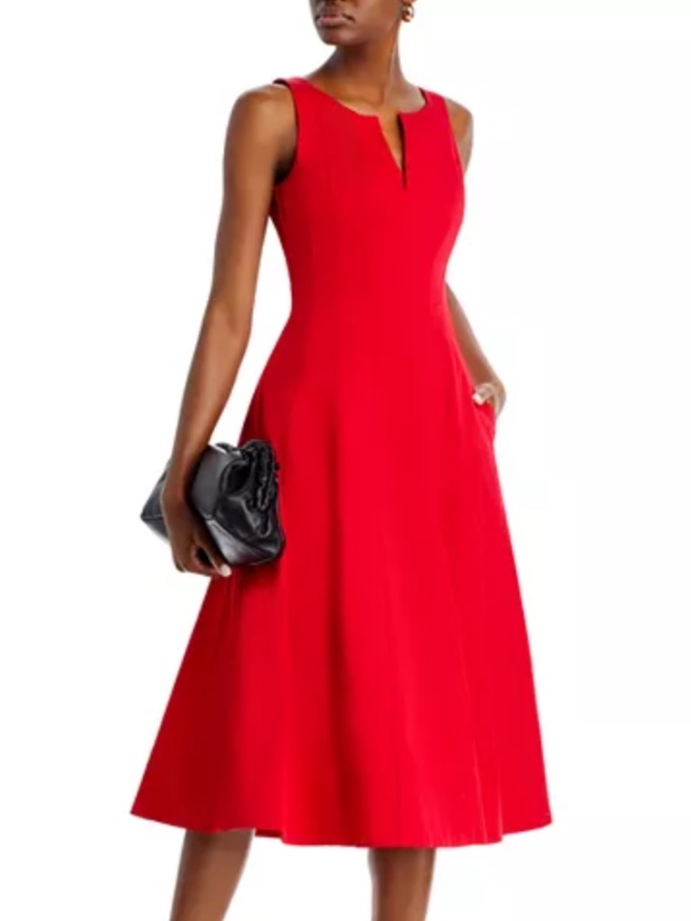 AQUA Size XS Paneled Midi Red Cotton Dress Fit & Flare